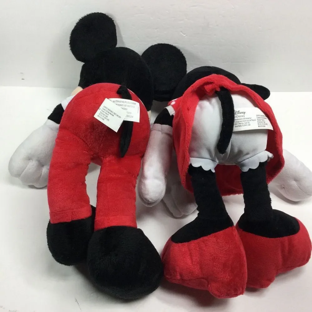 Disney Mickey & Minnie Mouse 18in plush‎ toy 2 stuffed Animal figures Red Hearts